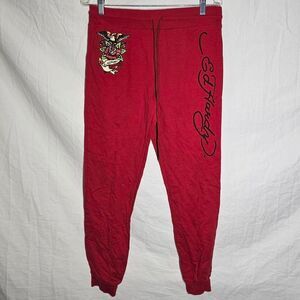 Ed hardy vintage y2k red grunge emo joggers pants